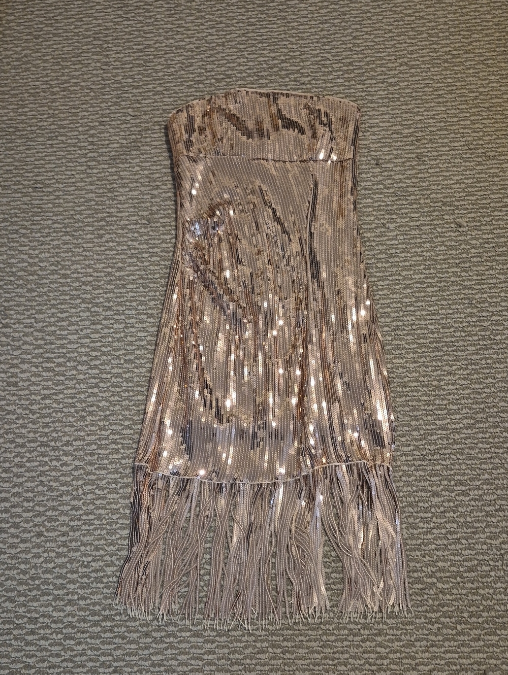 Strapless Sequin Fringe Cocktail Dress in Champagne Size Small